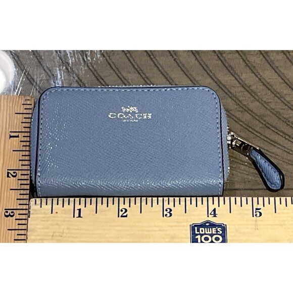 Coach Wallet Blue Pebbled Zip Around Card ID Case clutch holder coin purse READ - Picture 4 of 5